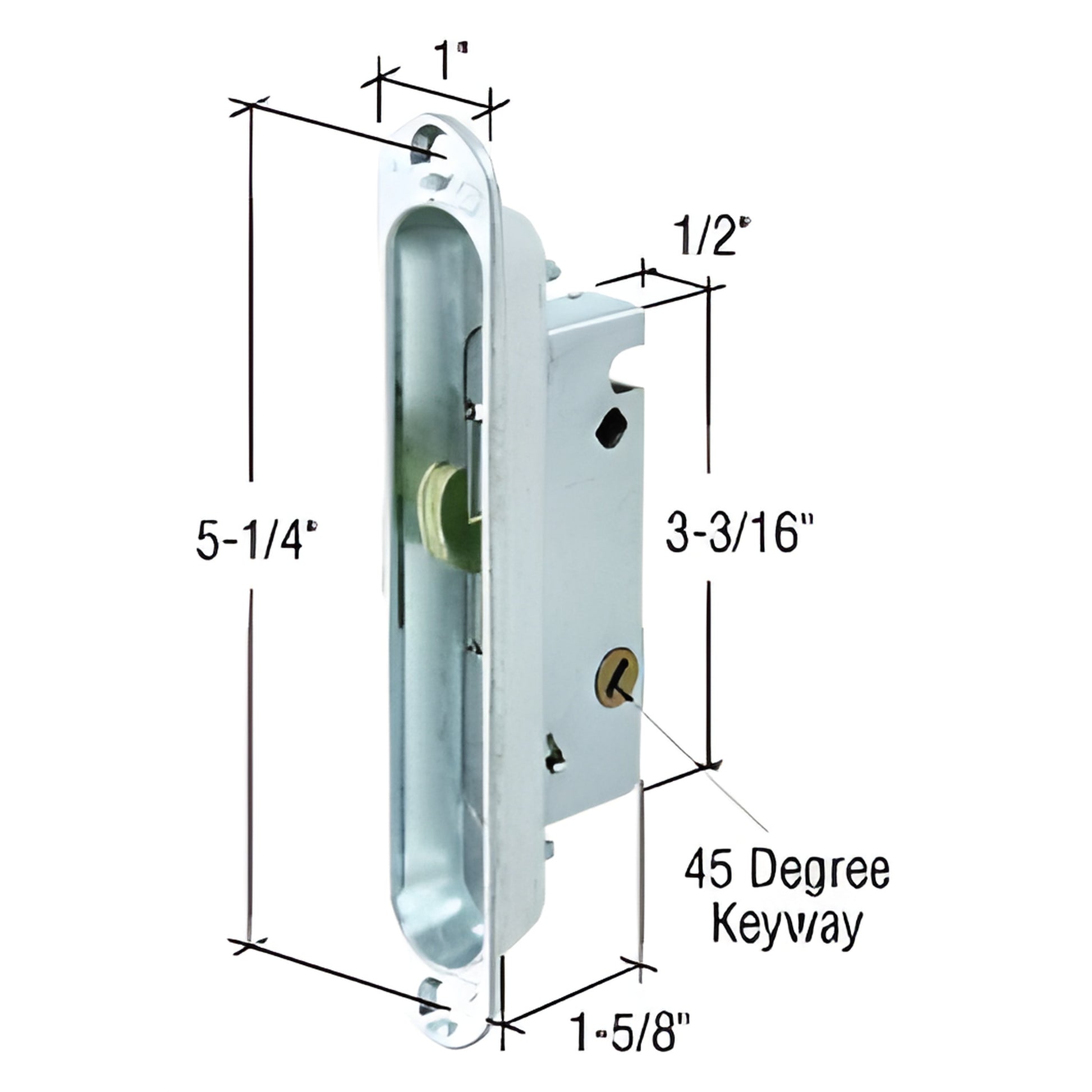 CRL mortise lock SKU E2189 - steel 1" housing with diecast trim plate, adjustable hook, 45 keyway, 5-1/4" screw spacing