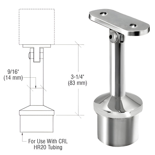 CRL HR20ASPS polished stainless steel adjustable post-mounted saddle handrail support, 3-1/4" centerline for 2" tubing