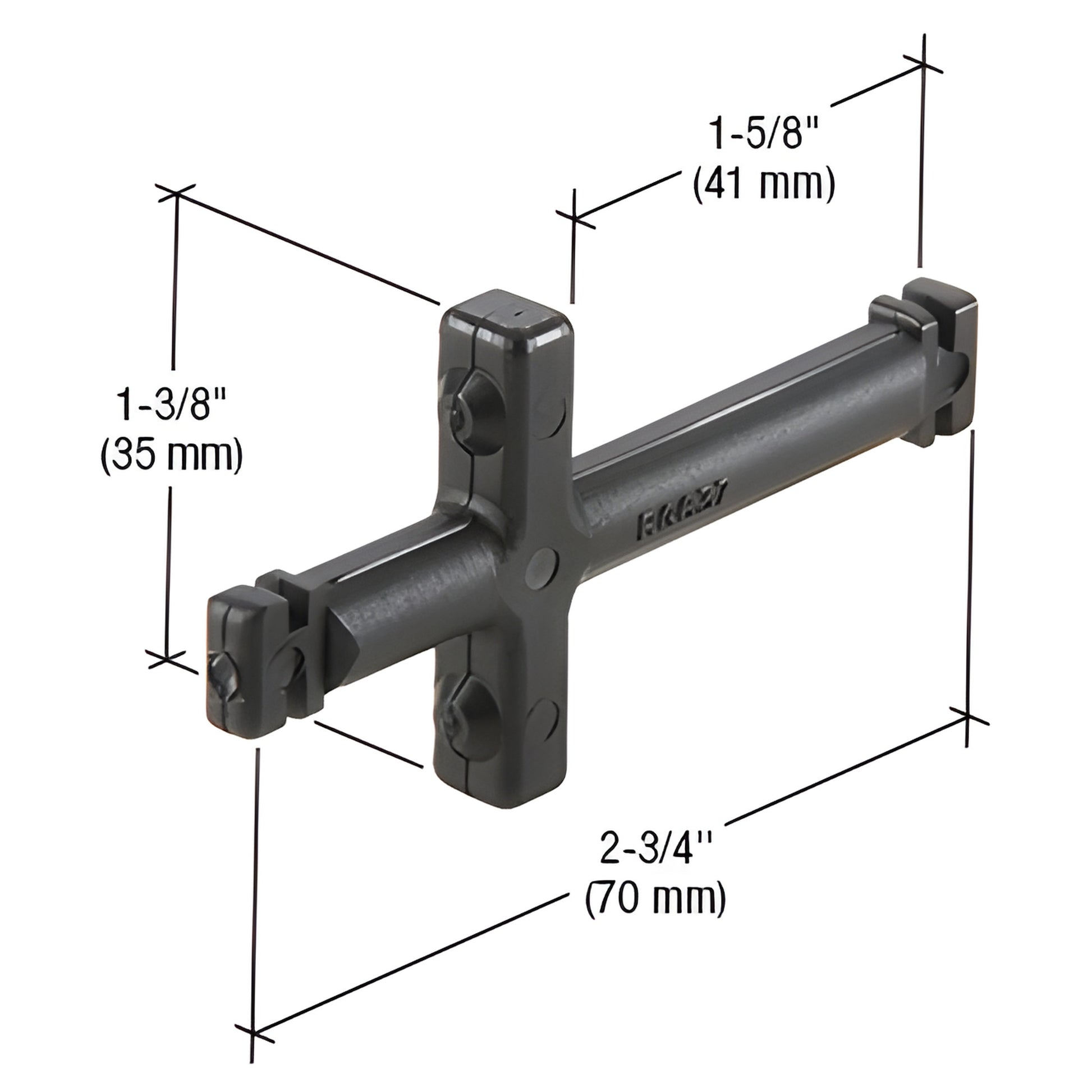 RG637 black temporary glazing retainer, injected-molded cross support for 1/4-1 glass, approx 2-3/4 1-5/8 1-3/8 .