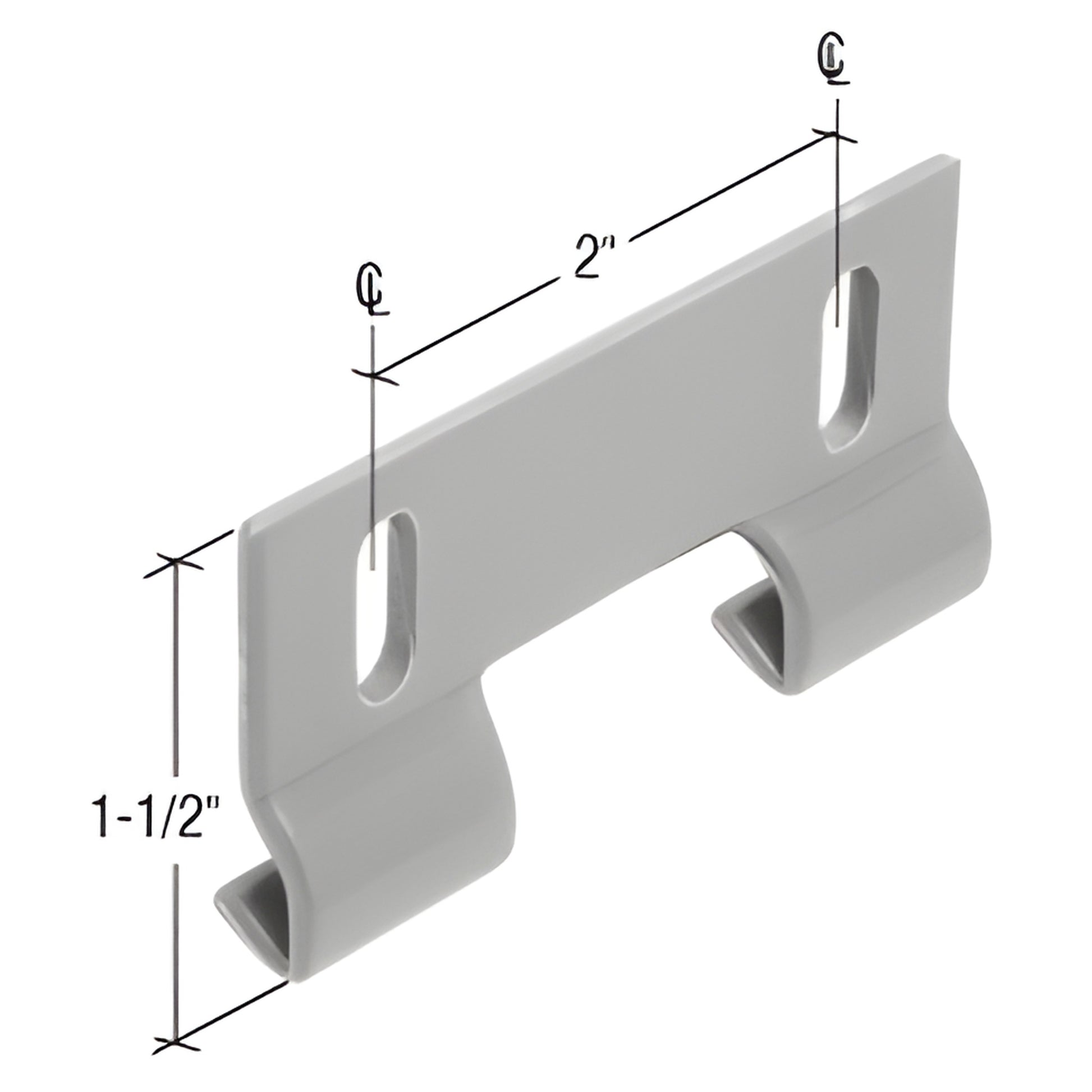 Gray plastic sliding shower door bottom guide/retainer, 2" center-to-center mounting, 1-1/2" high - SKU M6191, pack of 2