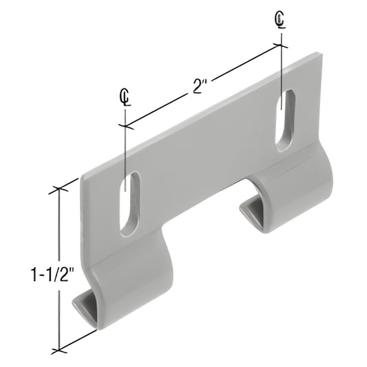 Gray plastic sliding shower door bottom guide/retainer, 2" center-to-center mounting, 1-1/2" high - SKU M6191, pack of 2