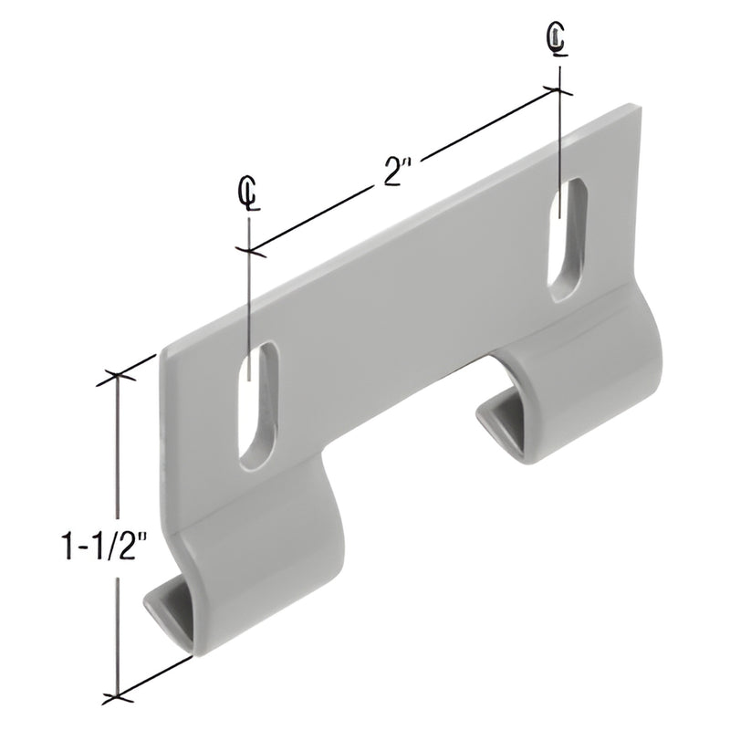 Gray plastic sliding shower door bottom guide/retainer, 2" center-to-center mounting, 1-1/2" high - SKU M6191, pack of 2