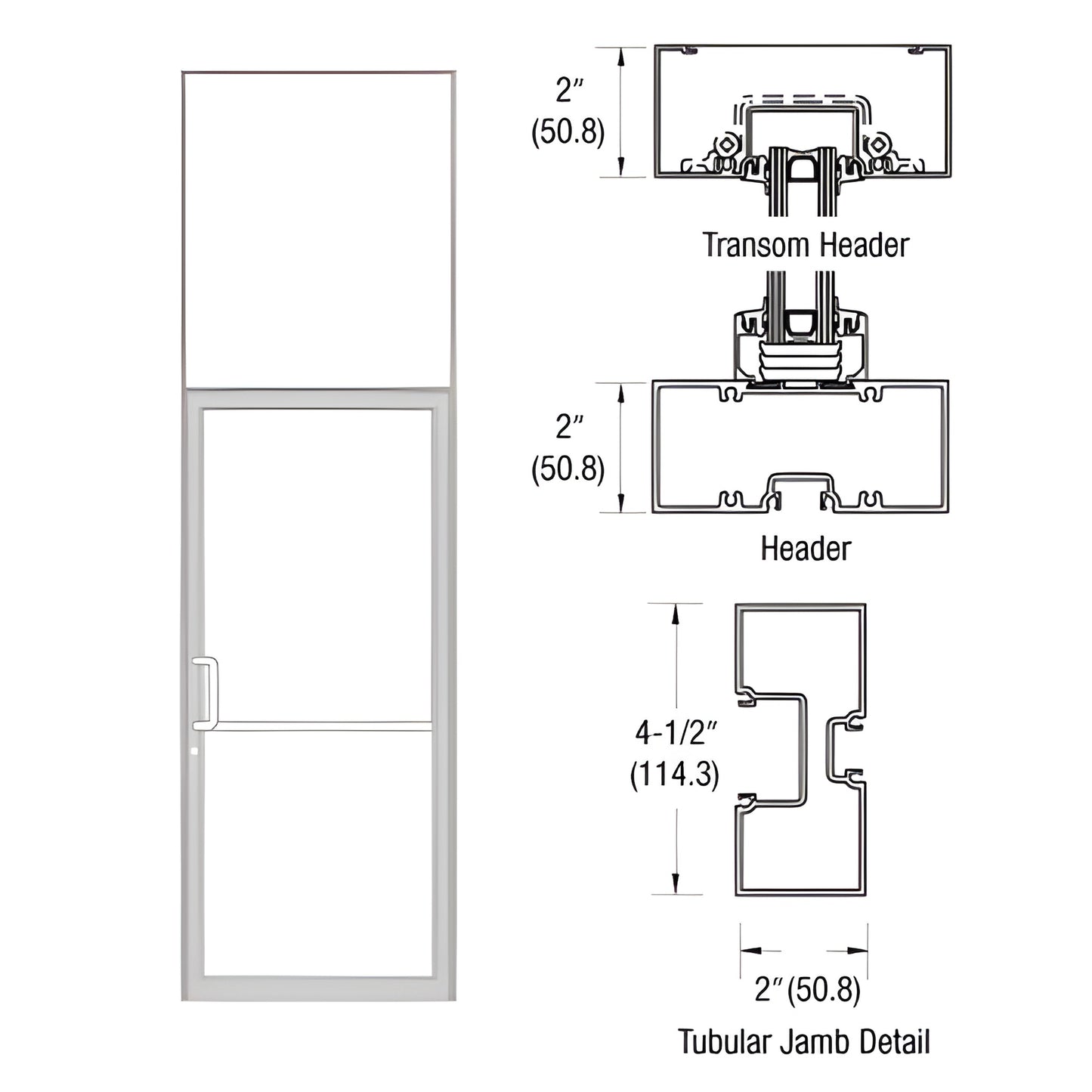 Clear anodized aluminum transom door frame with tubular jambs, threshold and hardware prep - SKU FR91511, 36"x84" base.