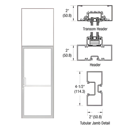 Clear anodized aluminum transom door frame with tubular jambs, threshold and hardware prep - SKU FR91511, 36"x84" base.