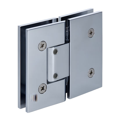 V1E380CH polished chrome Vienna adjustable glass-to-glass shower hinge, squared brass design for 10-12mm glass.