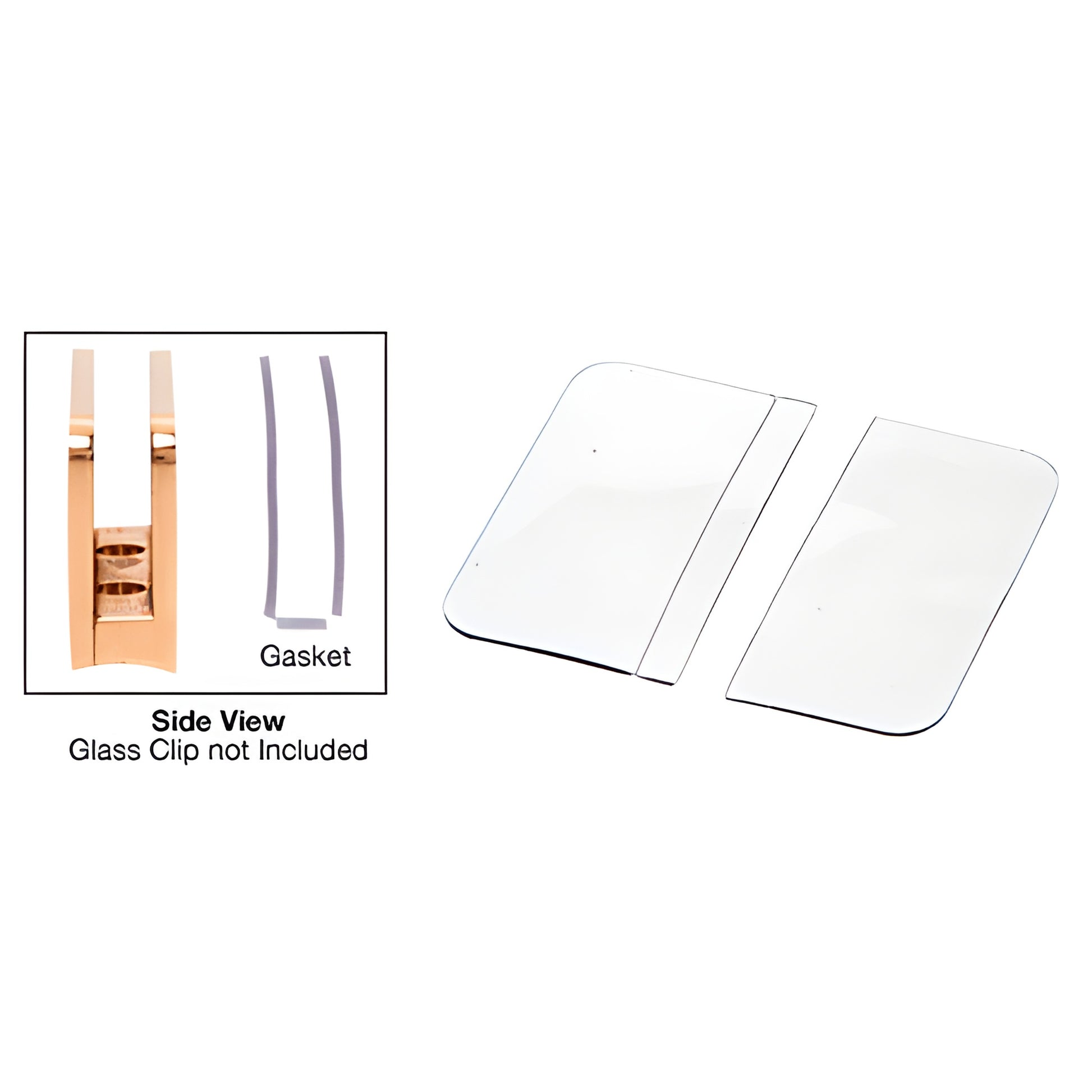 Clear vinyl replacement gaskets (RG94) for CRL SA glass clips, two thin cushioning strips shown.