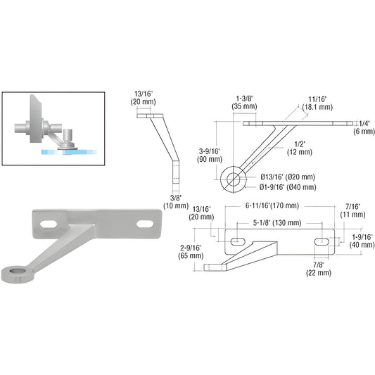 Stainless steel glass-to-wall standoff bracket for tempered/laminated glass, SKU FMR1RHBS