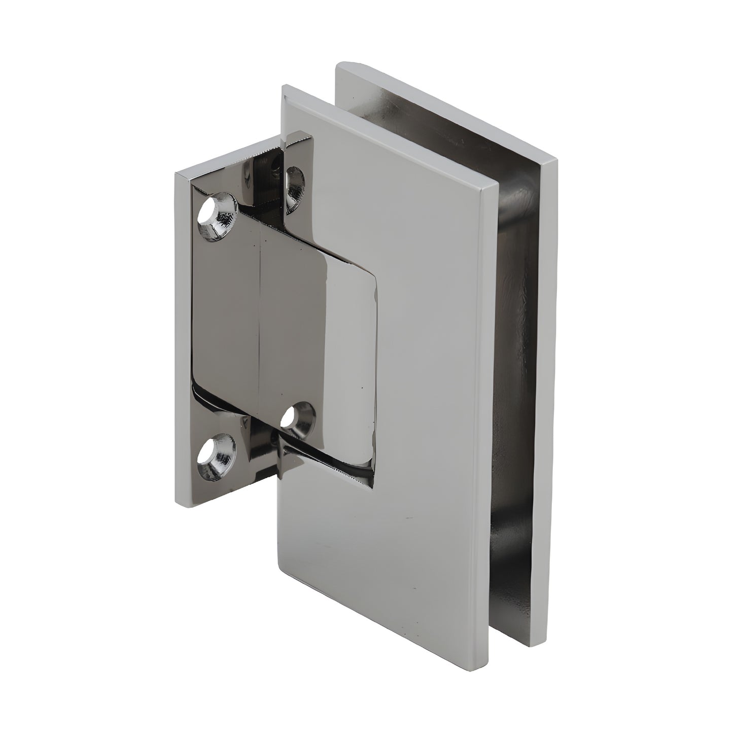 Polished nickel solid brass Vienna shower door hinge with short back plate, squared design for 3/8-1/2" glass