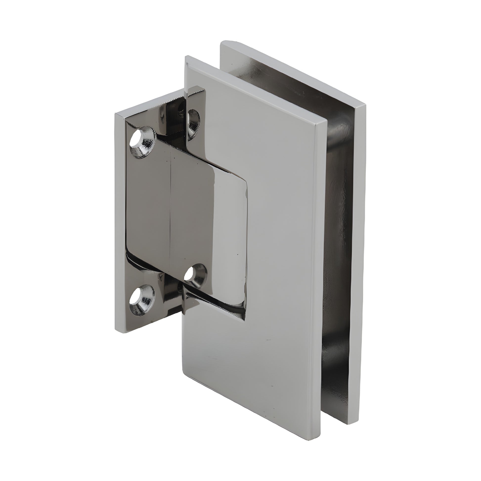 Polished nickel solid brass Vienna shower door hinge with short back plate, squared design for 3/8-1/2" glass