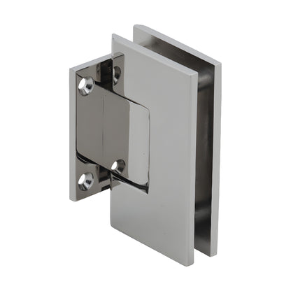 Polished nickel solid brass Vienna shower door hinge with short back plate, squared design for 3/8-1/2" glass