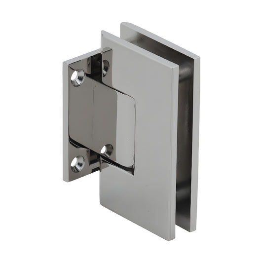 Polished nickel solid brass Vienna shower door hinge with short back plate, squared design for 3/8-1/2" glass