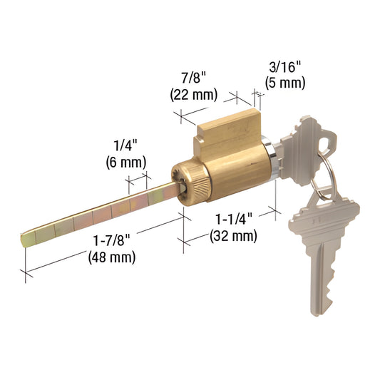 CRL E2104 brass 5-pin tumbler cylinder with 1-7/8" breakaway tailpiece and two Schlage-style keys