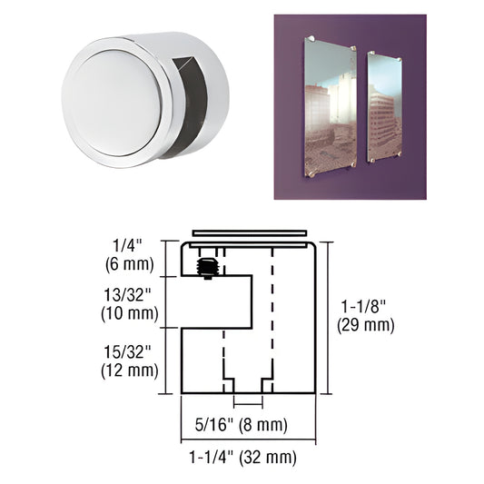 Satin chrome CRL edge grip (EG38SC), brass fastener, 1-1/4" dia for 3/8" (10mm) panels, no drill edge mount