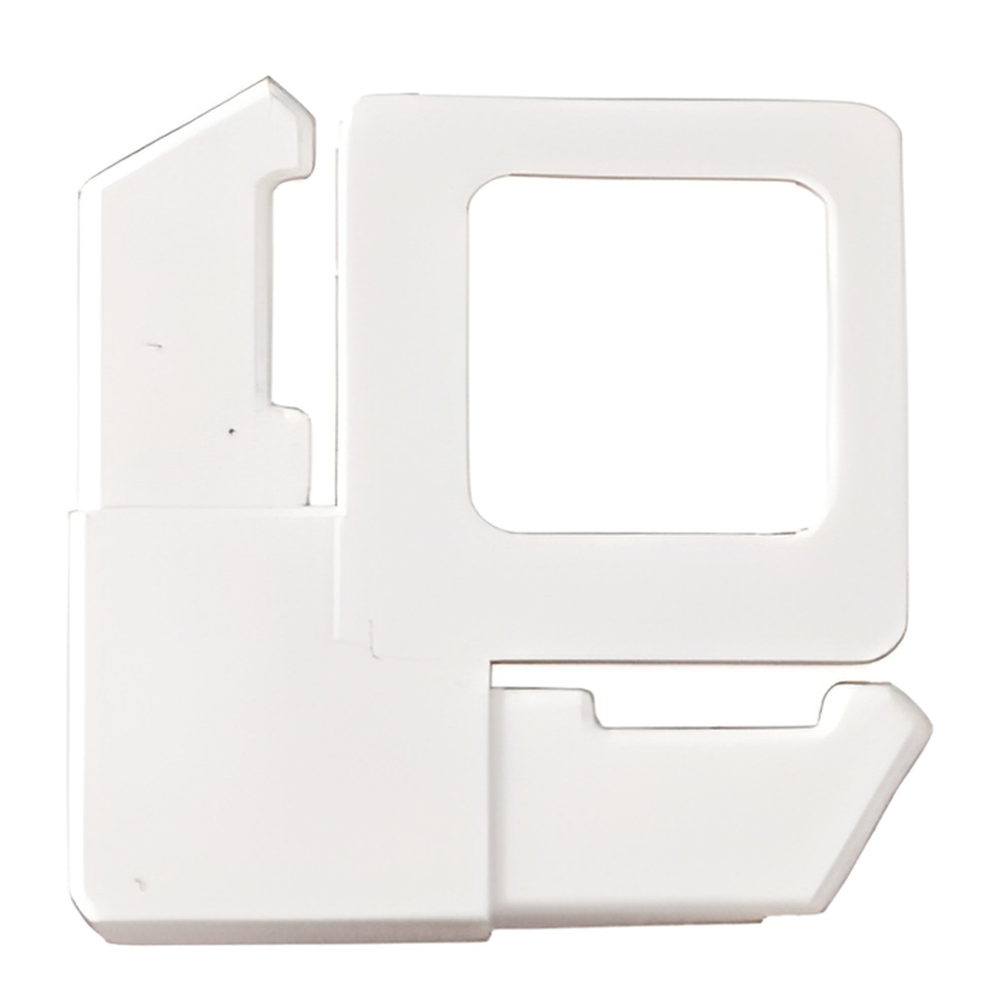 White plastic square-cut screen frame corner with integrated lift tab, fits 5/16-7/16 in frames (SKU PL2W)