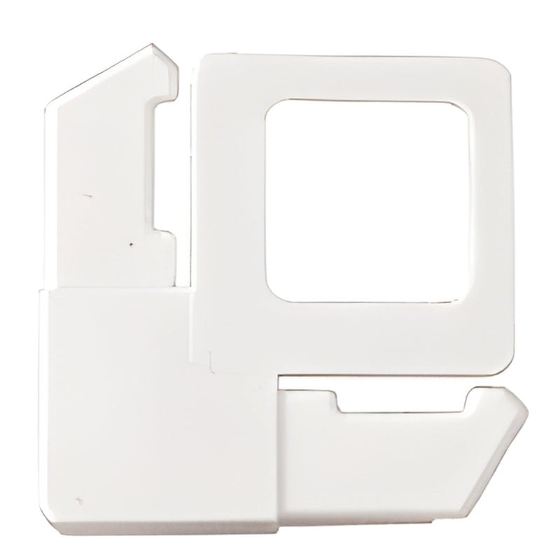 White plastic square-cut screen frame corner with integrated lift tab, fits 5/16-7/16 in frames (SKU PL2W)