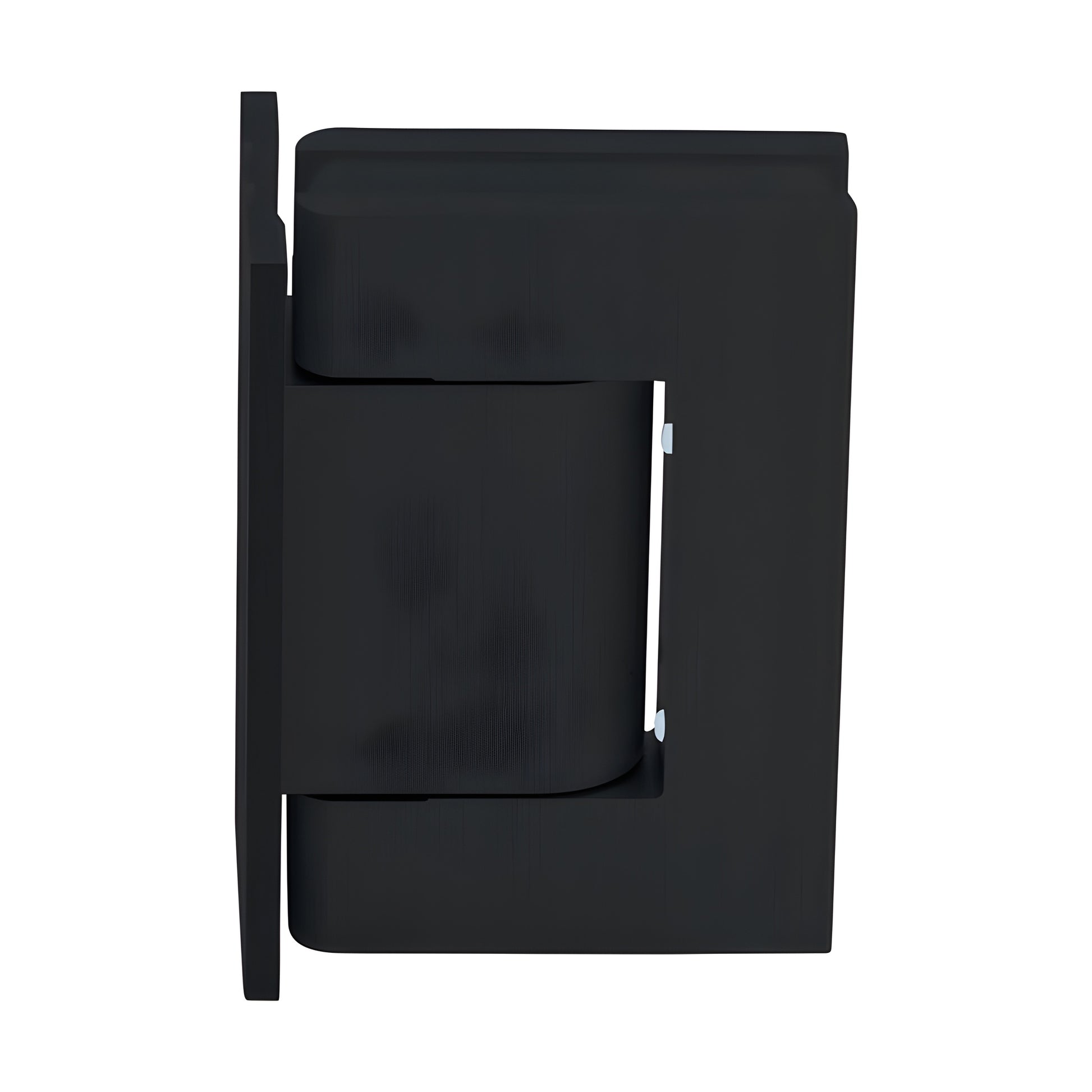 Matte black aluminum wall-mount oil-dynamic full-back hinge for 5/16-9/16" glass, SKU H8210BTMBL
