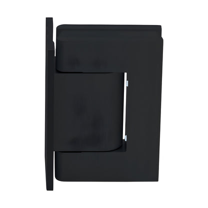 Matte black aluminum wall-mount oil-dynamic full-back hinge for 5/16-9/16" glass, SKU H8210BTMBL