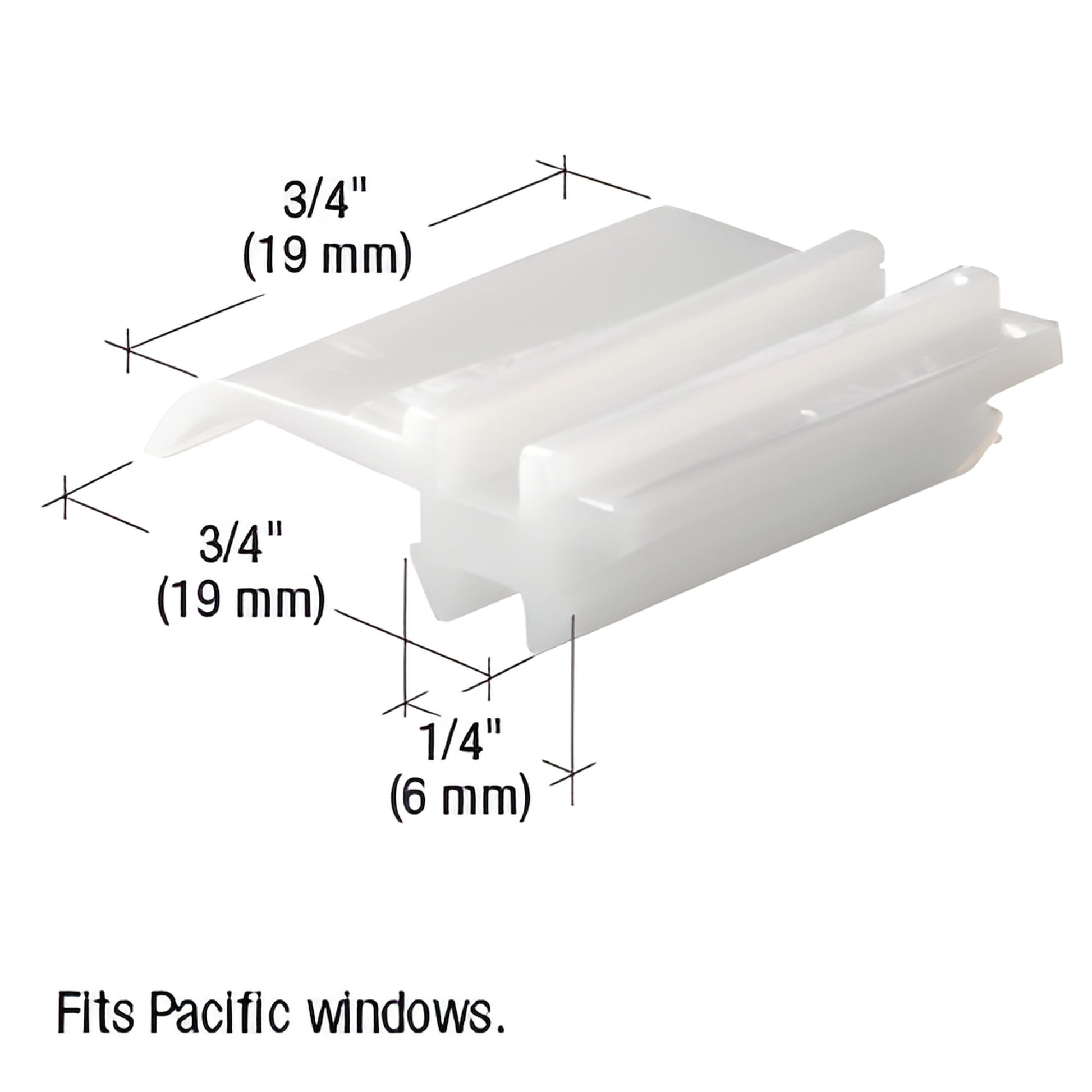 CRL nylon snap-in window top guide G3063, white 3/4" x 1/4", fits Pacific old-style windows, pack of 4
