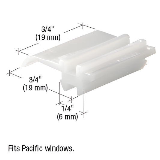 CRL nylon snap-in window top guide G3063, white 3/4" x 1/4", fits Pacific old-style windows, pack of 4