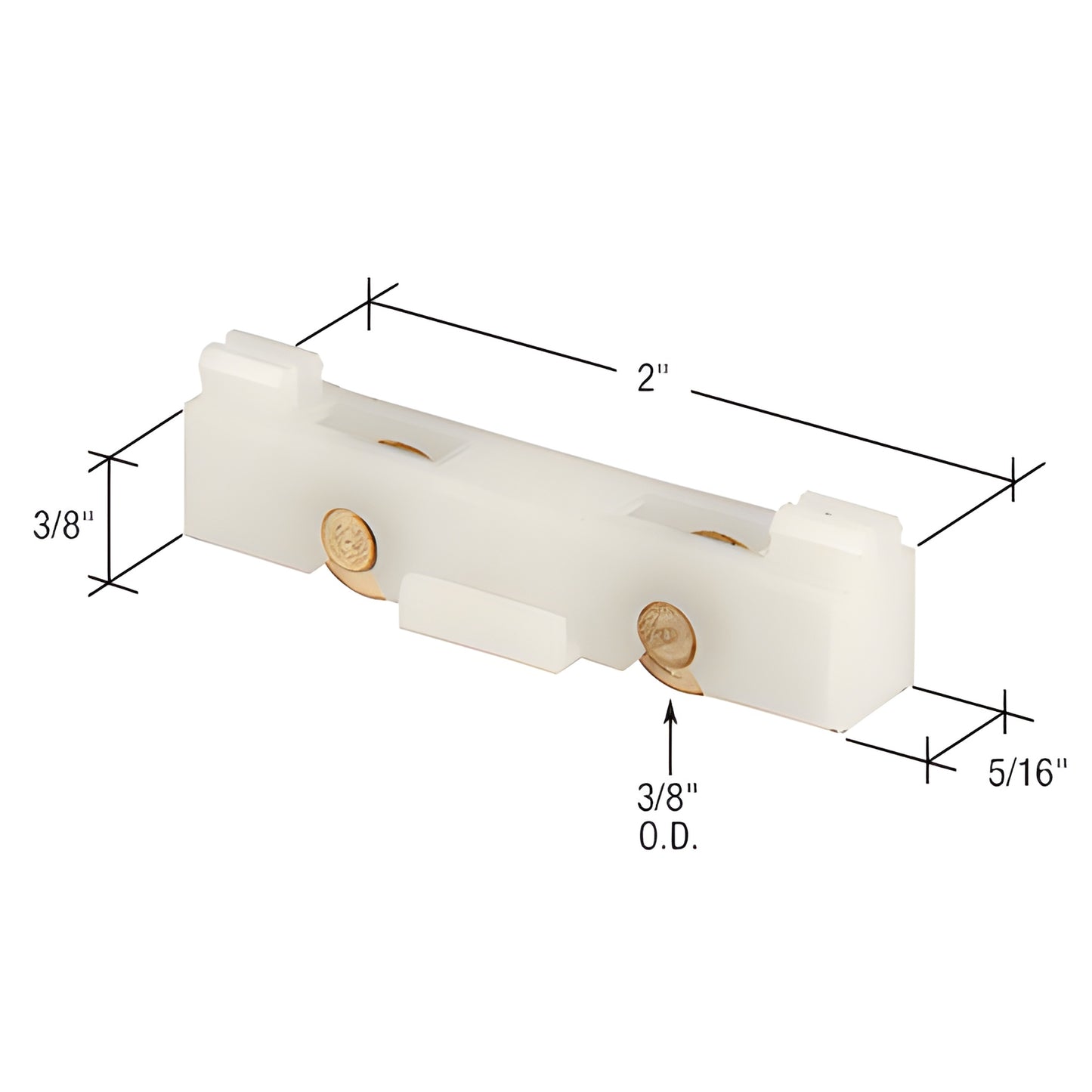 CRL G3173 white nylon 2" window roller assembly with twin 3/8" flat brass rollers