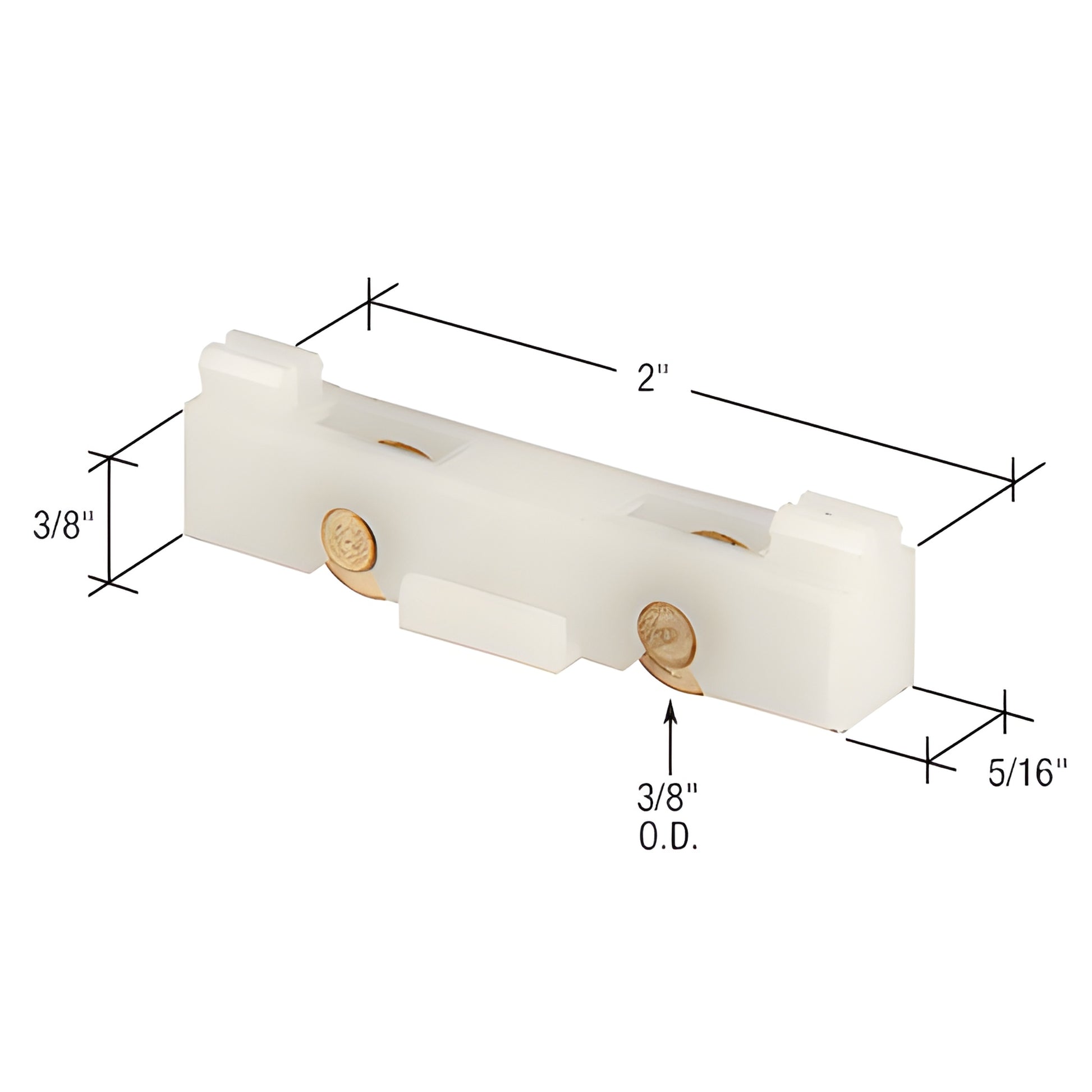 CRL G3173 white nylon 2" window roller assembly with twin 3/8" flat brass rollers