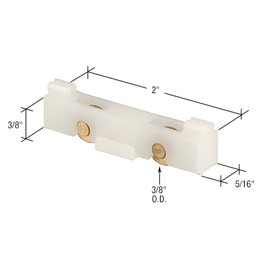 CRL G3173 white nylon 2" window roller assembly with twin 3/8" flat brass rollers