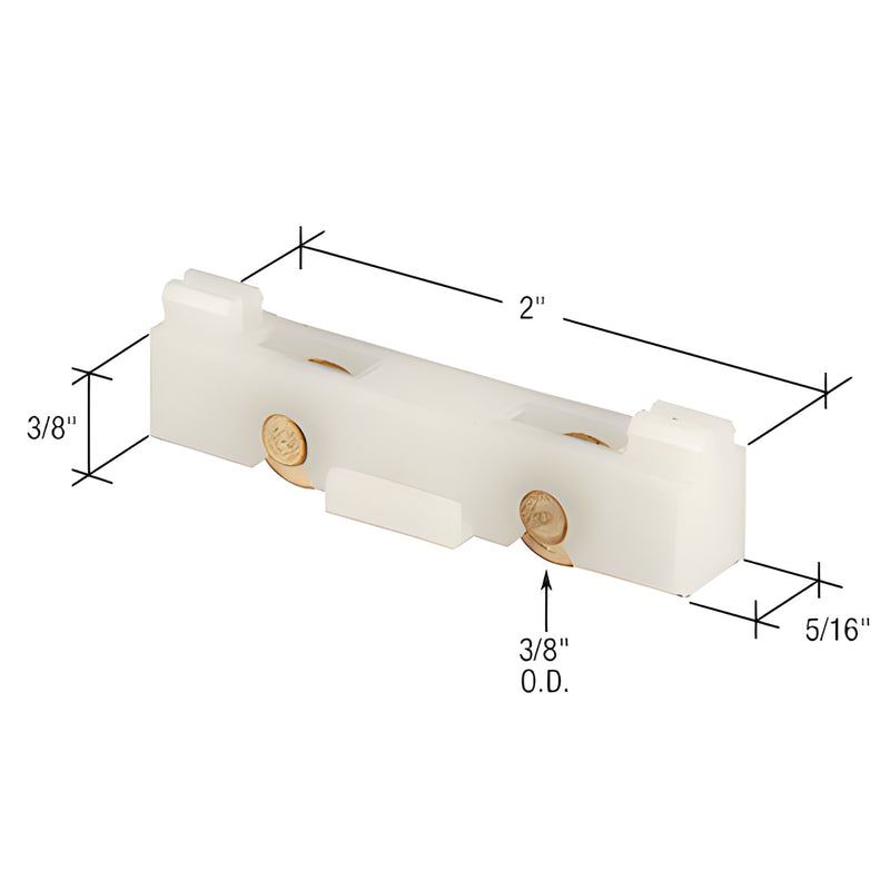 CRL G3173 white nylon 2" window roller assembly with twin 3/8" flat brass rollers