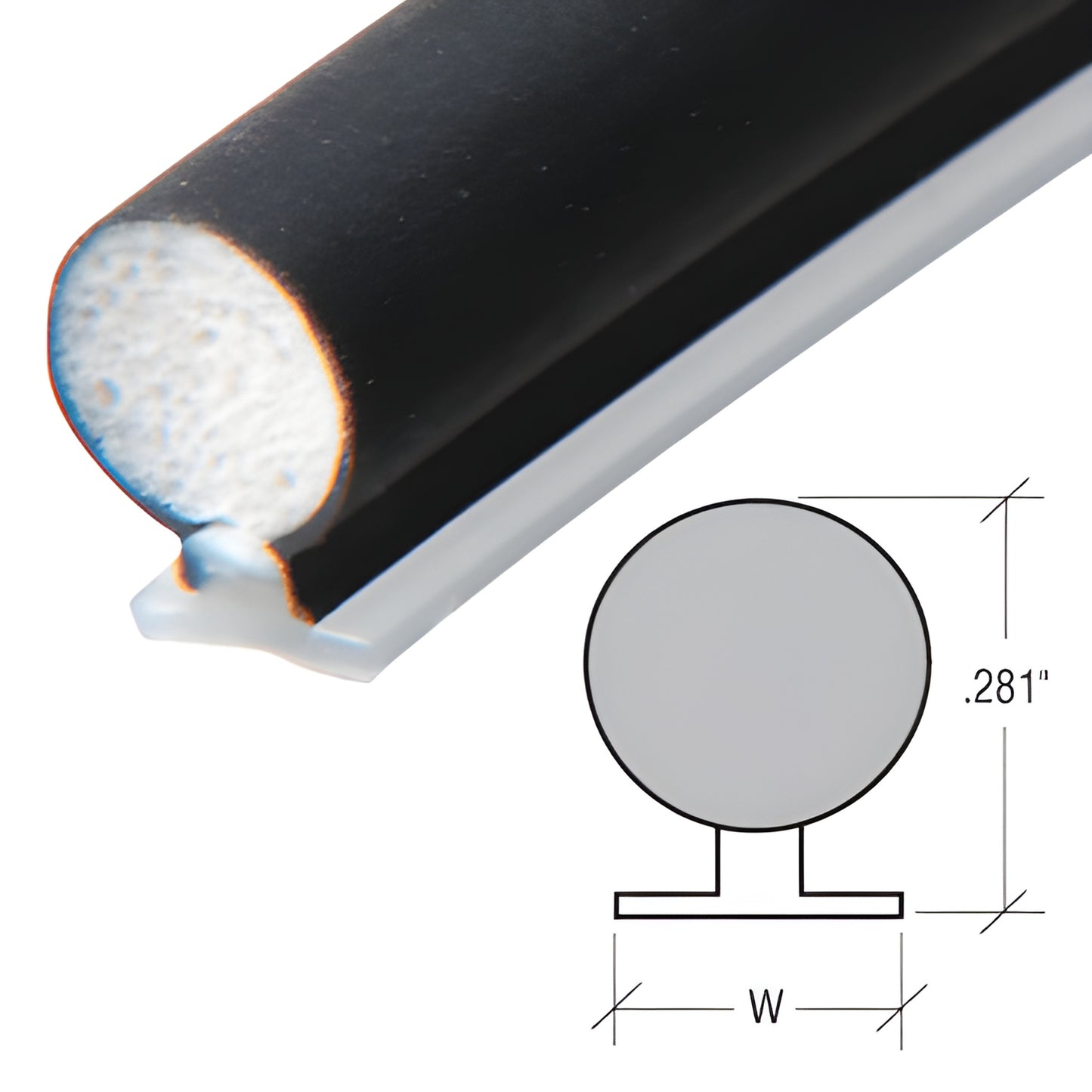Black CRL 1" bulb gasket on white plastic backing (SKU WH34200300) for 1" glazing - window and terrace door weatherstrip