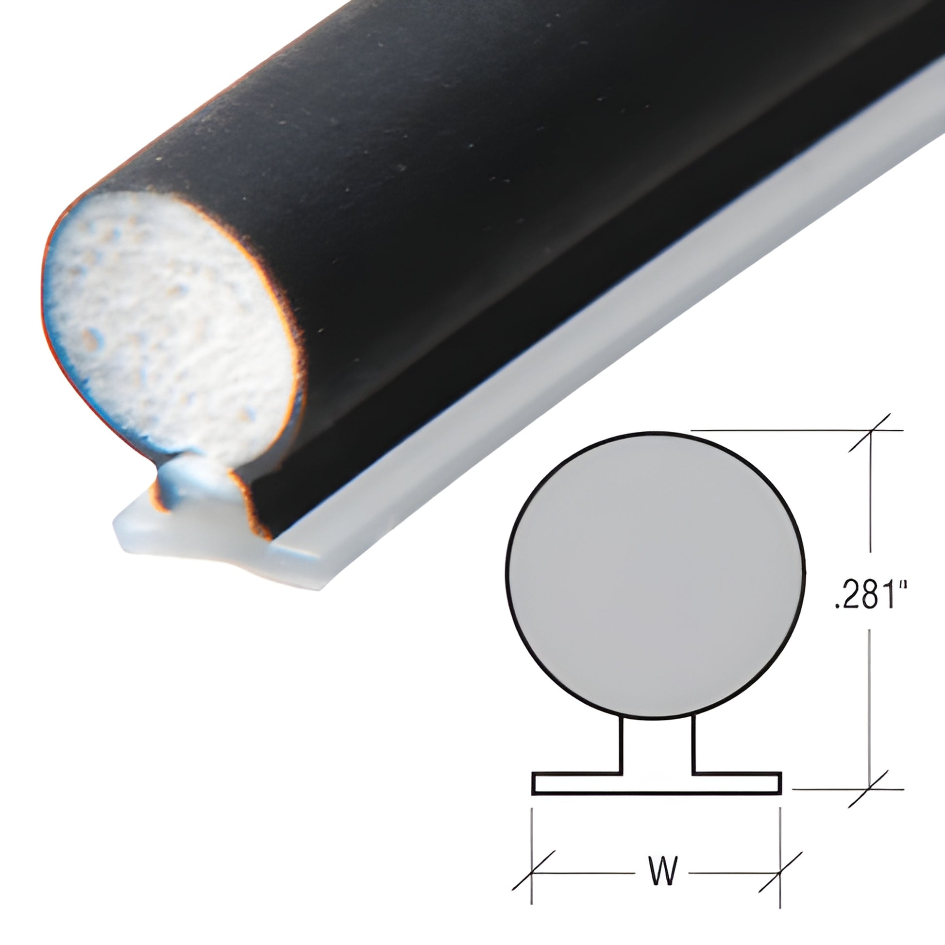 Black CRL 1" bulb gasket on white plastic backing (SKU WH34200300) for 1" glazing - window and terrace door weatherstrip