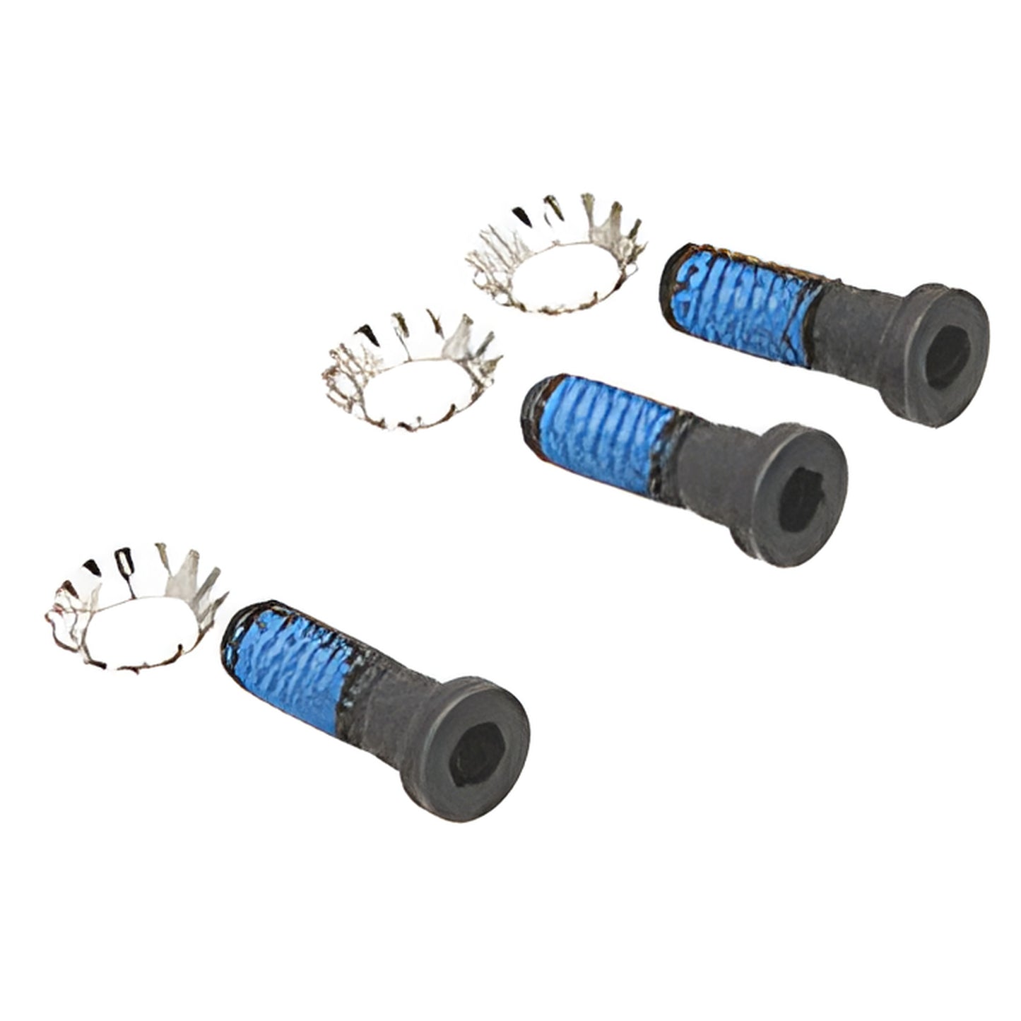 Three black hex-socket screws with blue threadlocker and three star lock washers for SLB3 (SKU SLS1)