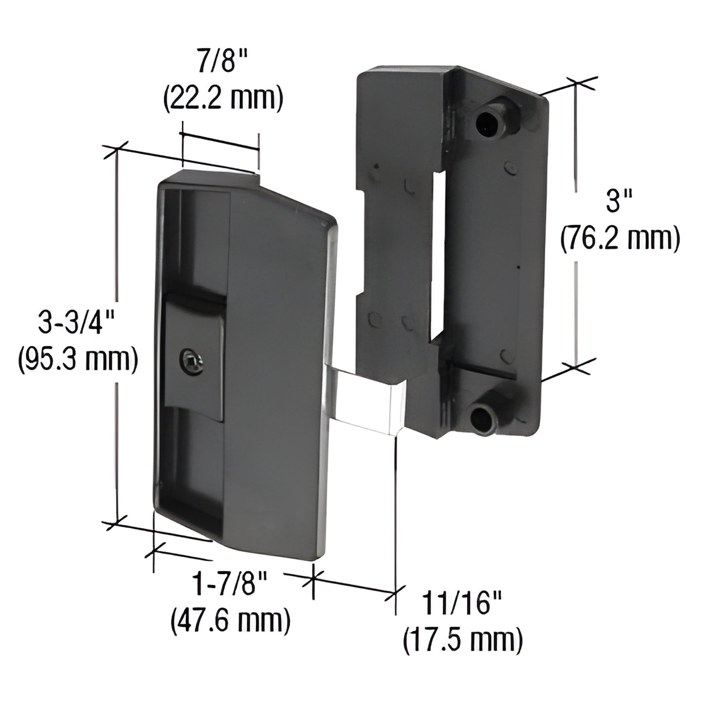 A180 black CRL latch-and-pull - plastic housing with steel latch, non-handed mortise pull for Academy/Superior aluminum doors