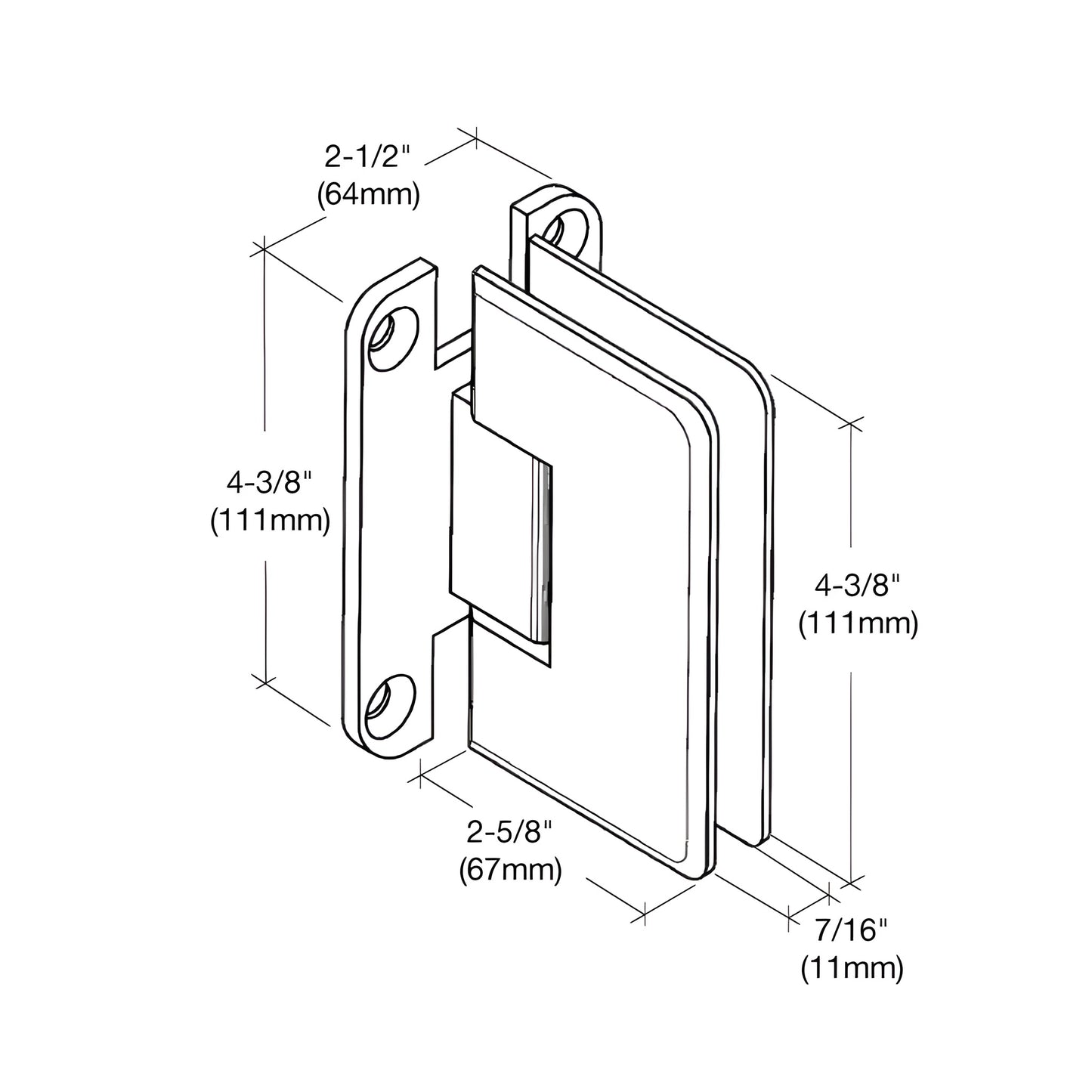 PLY037ULBR unlacquered brass frameless shower door hinge, solid brass, beveled edge, for 3/8-1/2" tempered glass
