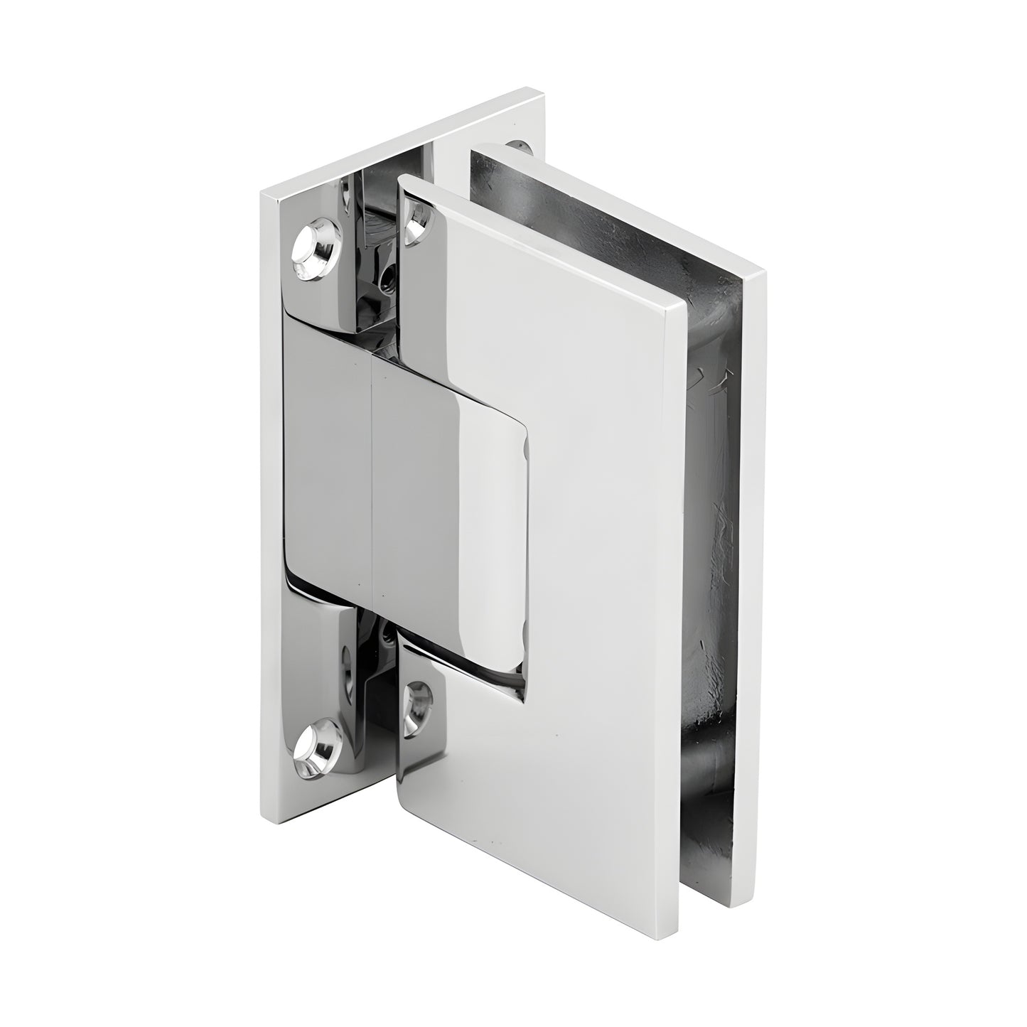 V1E037 polished chrome brass Vienna shower hinge, full back plate, squared design for 3/8-1/2 (10-12mm) glass