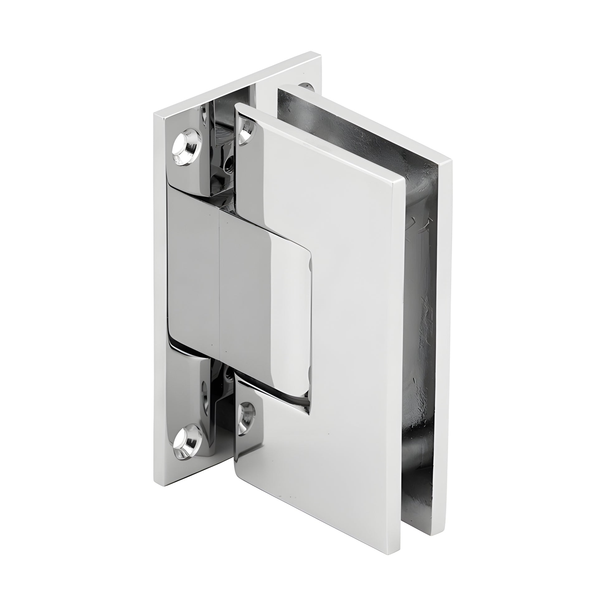 V1E037 polished chrome brass Vienna shower hinge, full back plate, squared design for 3/8-1/2 (10-12mm) glass