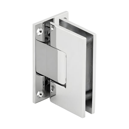 V1E037 polished chrome brass Vienna shower hinge, full back plate, squared design for 3/8-1/2 (10-12mm) glass
