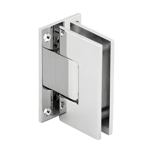 V1E037 polished chrome brass Vienna shower hinge, full back plate, squared design for 3/8-1/2 (10-12mm) glass