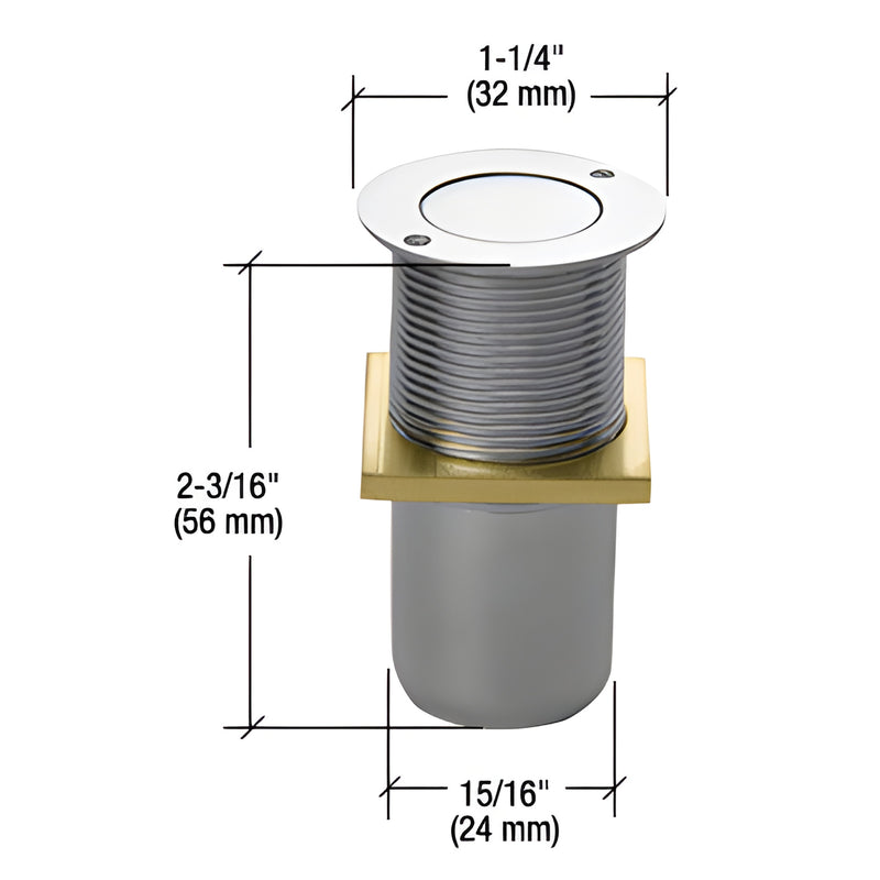 Polished chrome dustproof floor keeper AMR207PS for 5/8" plunger bolts - 1-1/4" top, 2-3/16" depth, 15/16" cup.