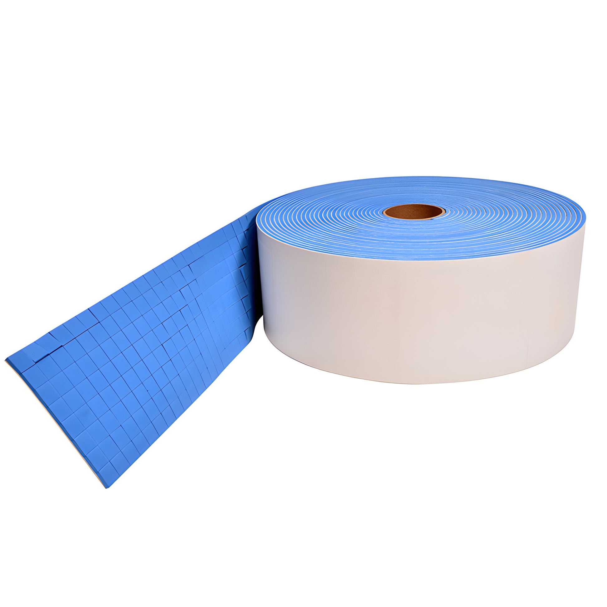 ENA34B blue EVA non-adhesive cling foam pads roll with paper liner, scored 3/4" pads, 1/4" thick