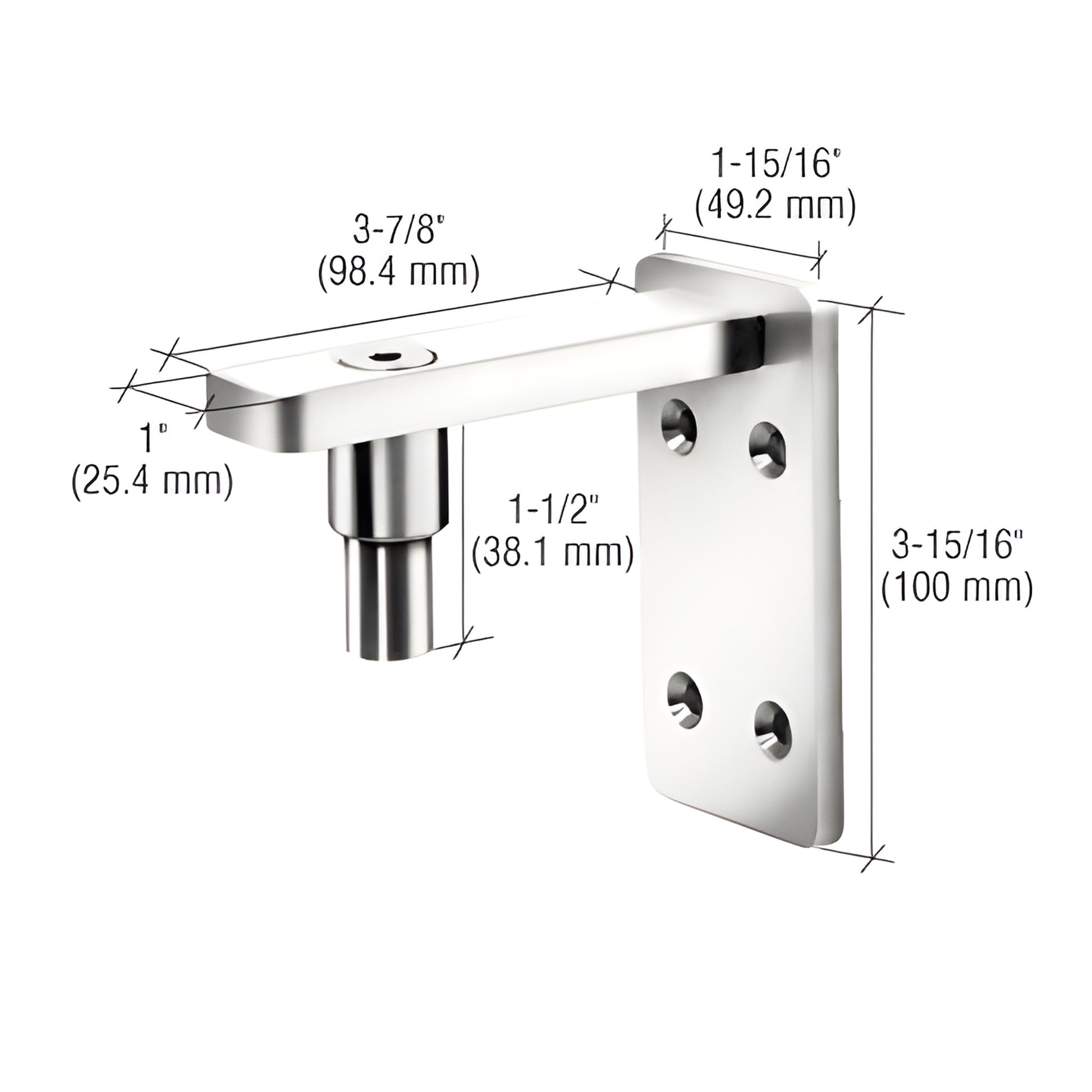 WGP22PS stainless steel wall/post gate pivot, brushed finish, raised 3/4" pivot bar, mounting plate with four holes.