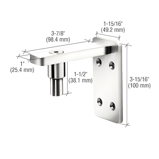 WGP22PS stainless steel wall/post gate pivot, brushed finish, raised 3/4" pivot bar, mounting plate with four holes.