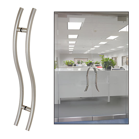 48" S-style brushed stainless ladder pull for 3/8-3/4" tempered glass doors, back-to-back mount - SKU 48SLPBS