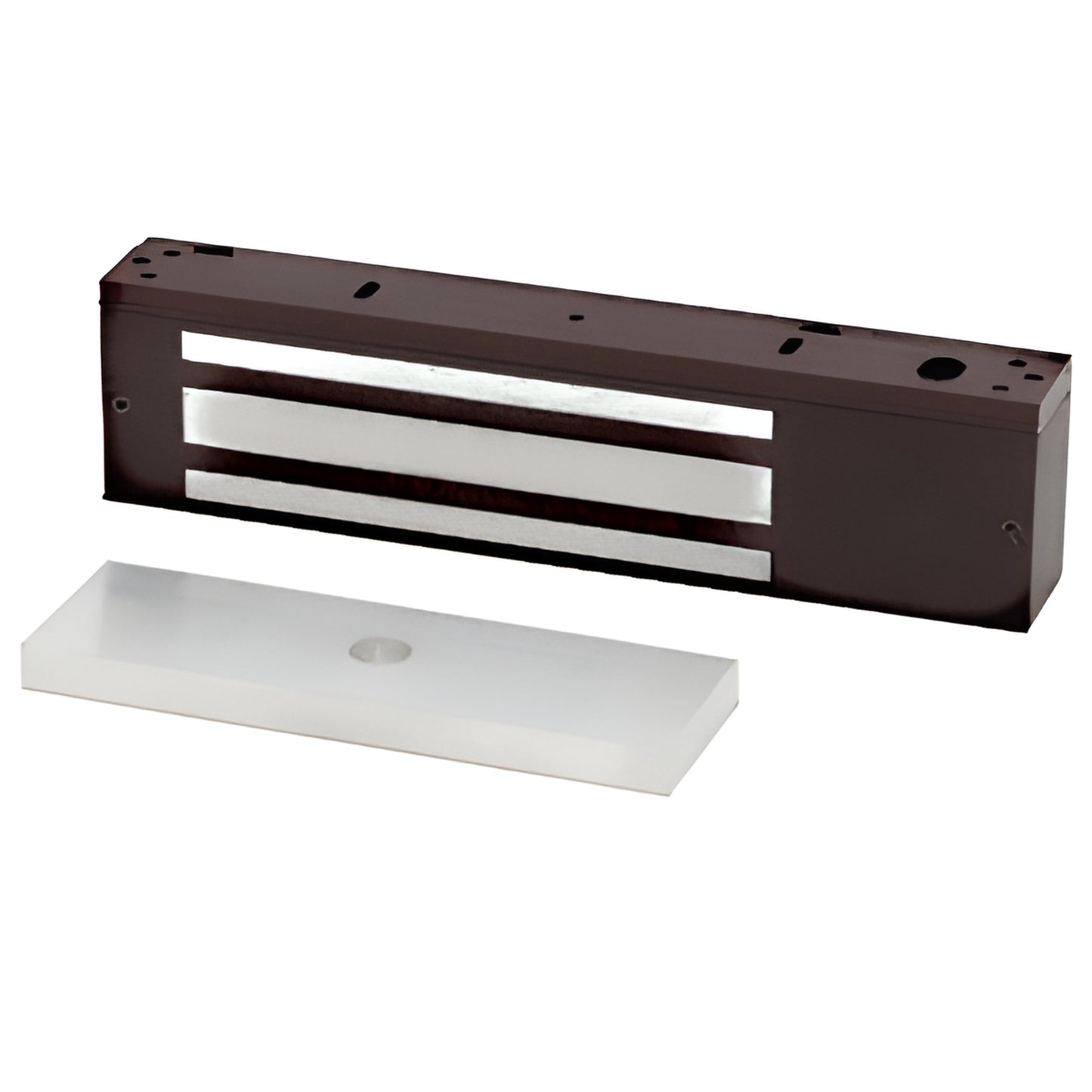 SDC1511DU dark bronze 11-inch electromagnetic door lock with matching armature plate, 1650 lb holding force.