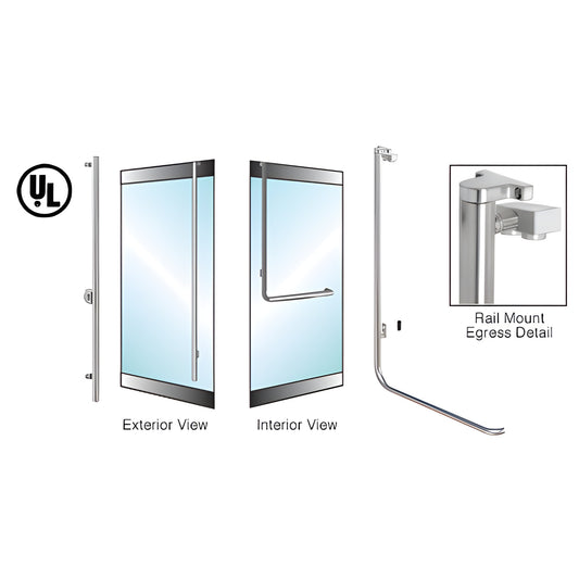 EG100FS4RKPS polished stainless rail-mount electronic egress handle, 1-1/4" dia for 1/2"-3/4" tempered glass.
