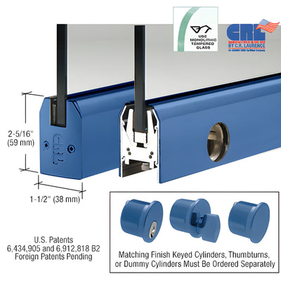 CRL 3/8" Low-Profile Tapered Glass Door Rail w/ Lock - Custom Length