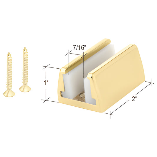 HYD03BR polished brass Hydroslide floor guide for 8-10mm glass doors, includes one guide and two screws.