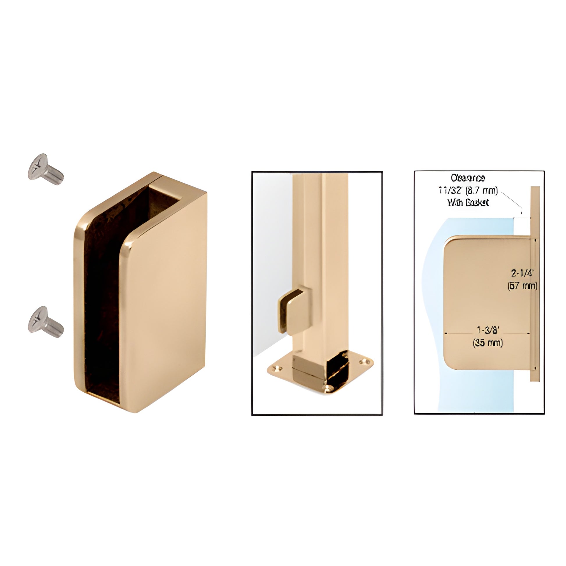 SA92FBS brushed stainless steel bottom flat back glass clip for 3/8" (10mm) glass, fits 1-1/2" square posts