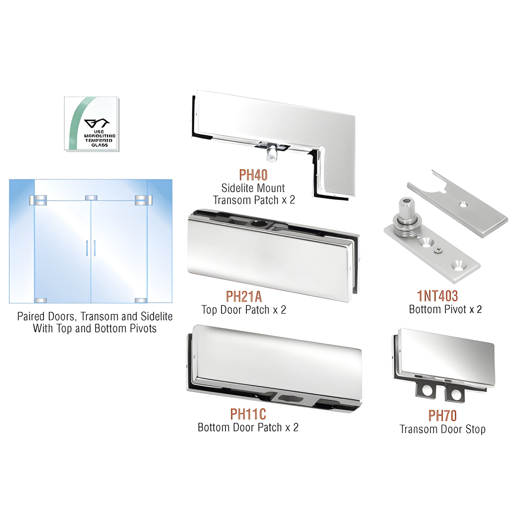 PHE8PS polished stainless steel European double glass door hardware kit for 3/8" or 1/2" tempered glass