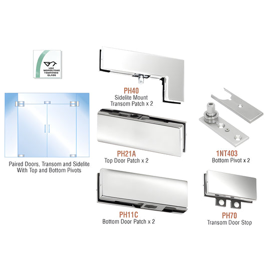PHE8PS polished stainless steel European double glass door hardware kit for 3/8" or 1/2" tempered glass