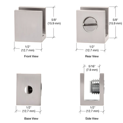 Brushed nickel brass set-screw glass clamp (no-drill) for 5-6mm glass, 10-pack, SKU EH23