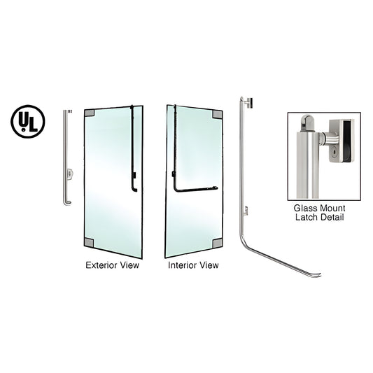 PA100J4GKBS brushed stainless tubular panic handle for 1/2" glass doors, exterior keyable, 1-1/4" tube, top latch.